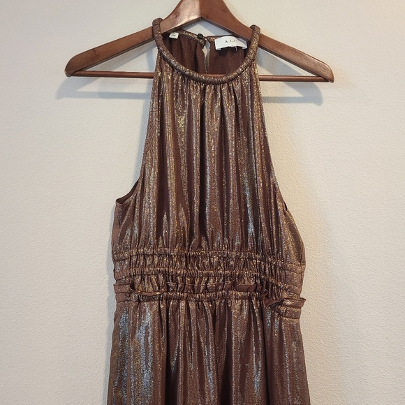 ALC Elara Tiered Silk Metallic Bitter Chocolate Maxi Dress - Picture 5 of 9